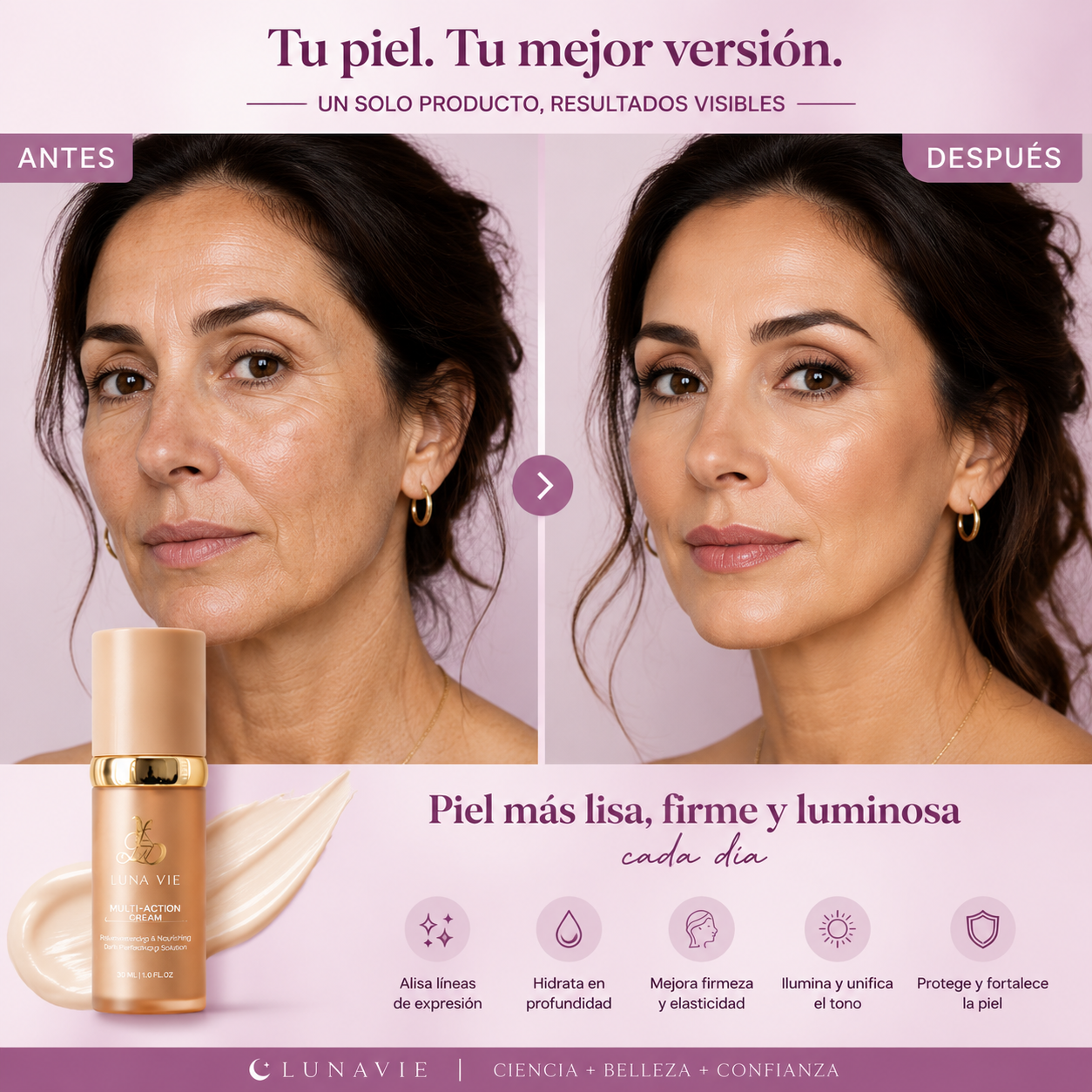Base de Maquillaje 5 en 1 Antiedad con SPF 50 – Color que se Adapta a Ti